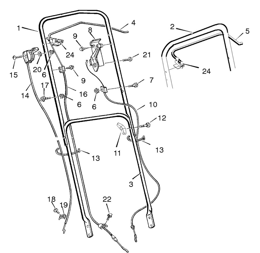 Handle Assembly Diagram and Parts List for 22638X99A 1996 Briggs and Stratton Lawn Mower